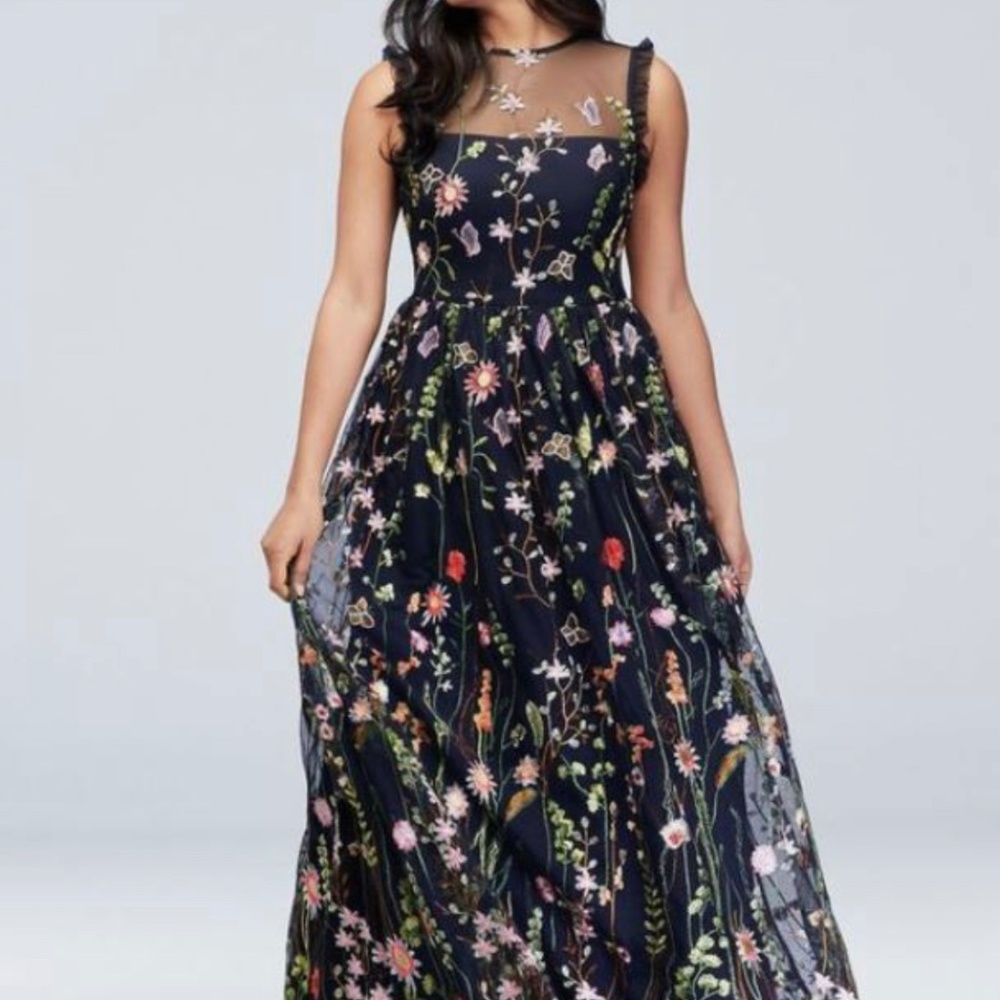 Black floral embroidered gown